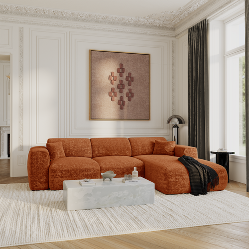 Sia Home - Hoekbanken YUMA - Fluweel met reliëf - Terracotta - 283cm