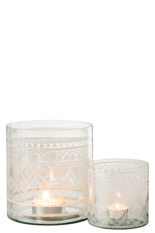 J-Line windlicht Patroon - glas - transparant/wit - large - vtwonen shop