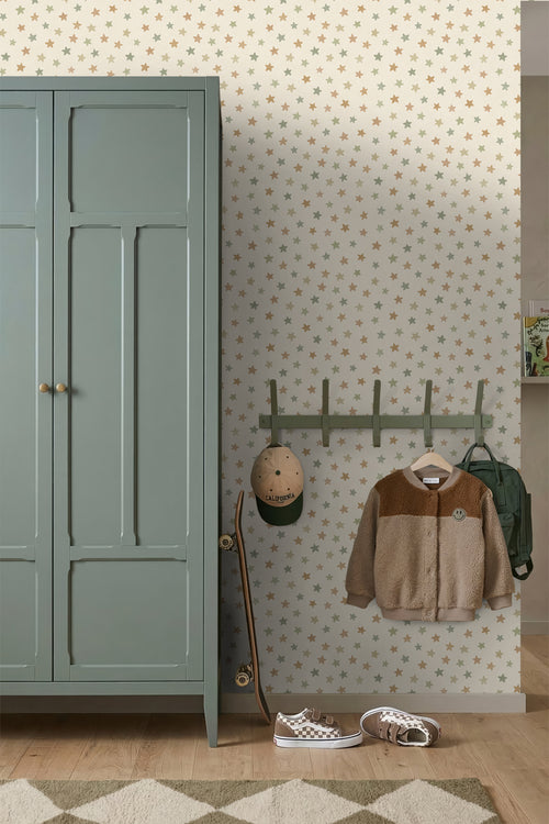 ESTAhome behang sterretjes groen en blauw en beige - 50 x 900 cm - 131707