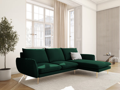 Cosmopolitan Design rechter hoekbank Vienna 5-zits, flueel, flessengroen - 170x255x95cm