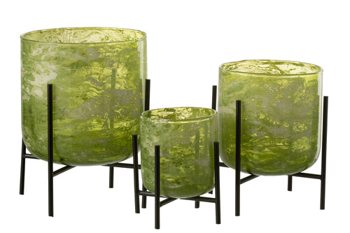 J-Line windlicht Staand Marmer - glas/ijzer - groen - large - vtwonen shop