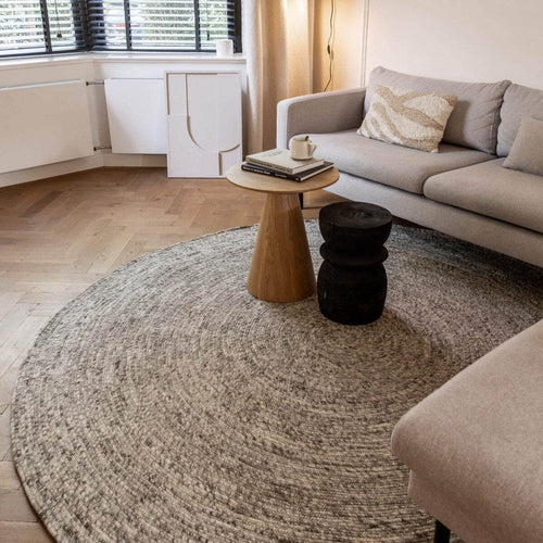 Interieur05 Rond wollen vloerkleed Gapo grijs gemeleerd op=op - 220 x 220 cm