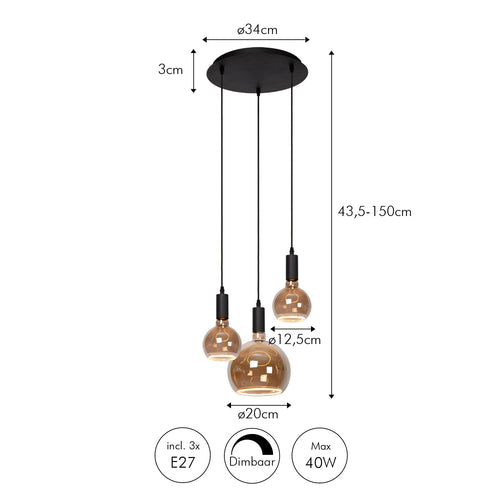 Atmooz hanglamp Sapa 3 - zwart - Ø 34 x H 130 cm - E27