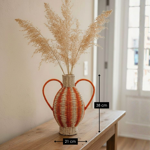 Mica Decorations Decoratieve Vaas - Bloemenvaas 38 x Ø21 cm - Woondecoratie Bloemvaas voor Binnen - Papier, IJzer - Lichtgeel, Oranje