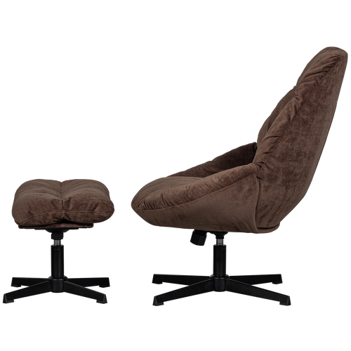 WOOOD draaibare fauteuil met hocker Yaro - Chenille - Espresso - vtwonen shop