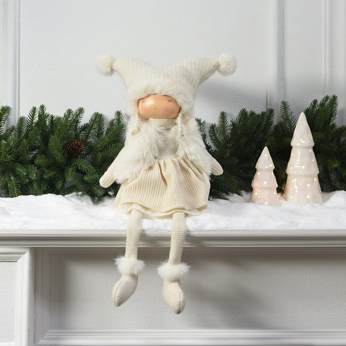 Sia Deco - Kerstfiguurtje Fillette à Asseoir Fluweel - Crème / 63 cm - Crème - Polyester - H63 - vtwonen shop