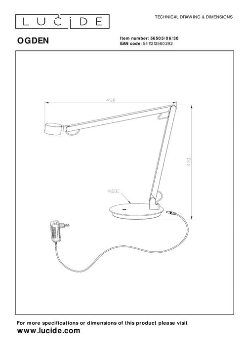 Lucide bureaulamp OGDEN - Geïntegreerde LED - Zwart - vtwonen shop