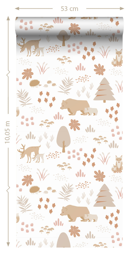 ESTAhome behang bos met bosdieren wit en beige - 53 cm x 10.05 m - 139611 - vtwonen shop