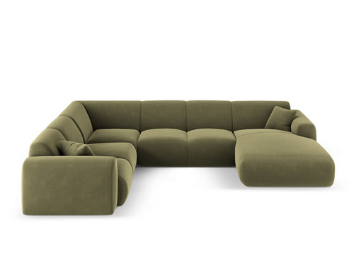 Cosmopolitan Design Panoramische hoekbank links Nolio 6-zits, flueel lichtgroen - 252x342x72cm