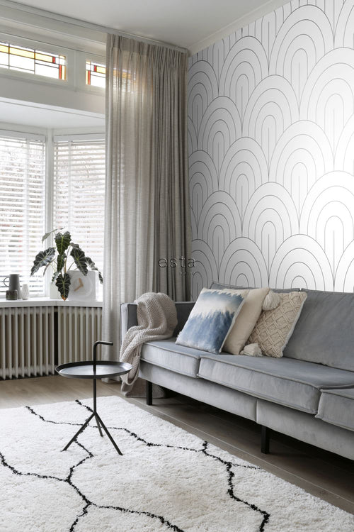 ESTAhome fotobehang art deco motief wit en zwart - 150 x 300 cm - 158935
