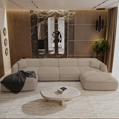 Sia Home - Panoramische banken LIVIA - Bouclette stof - Mol - 346cm - vtwonen shop