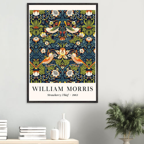 Artfulprints Poster met Lijst William Morris - Strawberry thief   - 50x70 cm - Donkergroen