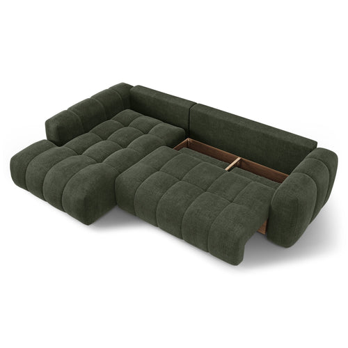 Premium Interiors - Linkshoekbank met slaapfunctie en opbergruimte SKY - kruisbinding  vintage groen 310cm