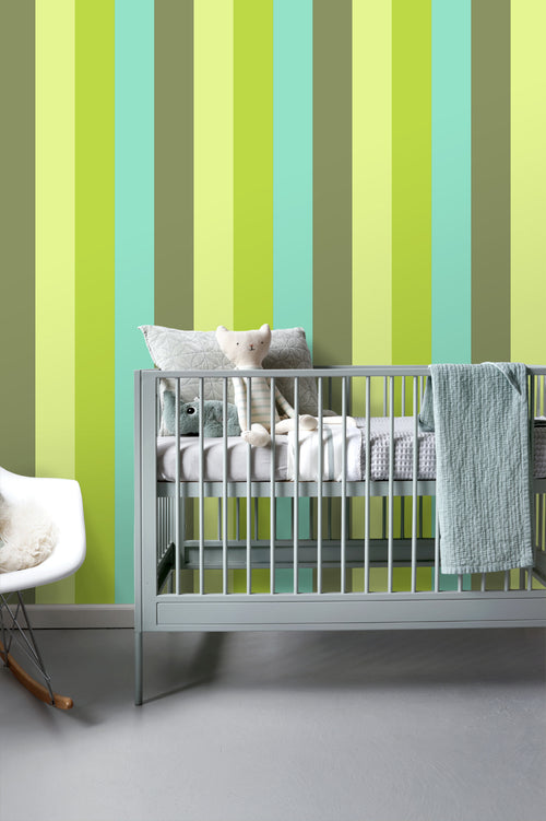 ESTAhome behang strepen turquoise en limegroen - 53 cm x 10.05 m - 116524