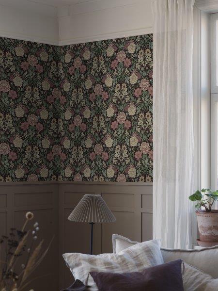 Borastapeter behang vintage bloemen in art nouveau stijl donkergroen en roze - 53 cm x 10.05 m - 660404 - vtwonen shop