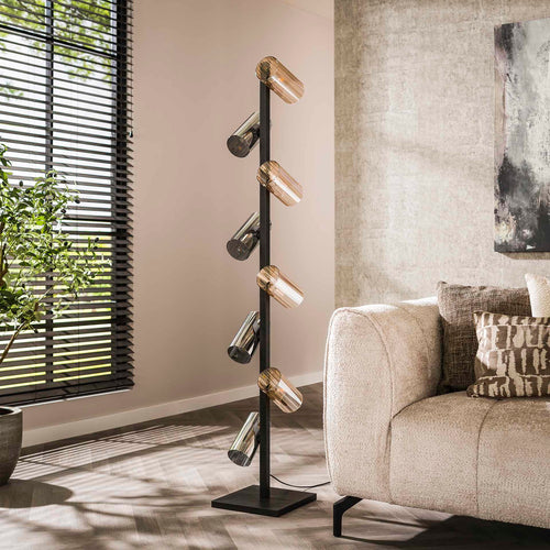 Giga Meubel Vloerlamp Cylinder - Zwart Metaal - 8-Lichts - 30x30x175cm - vtwonen shop