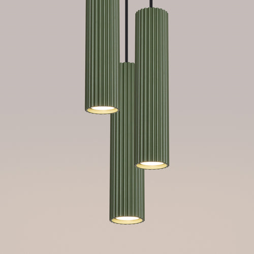 Sollux Lighting Hanglamp KARBON 3P olijfgroen - 19,5x19,5x108cm