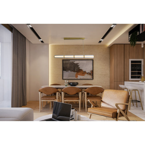 Searchlight Mod LED plafondlamp, satijnen messing metaal, opaal acryl en helder glas