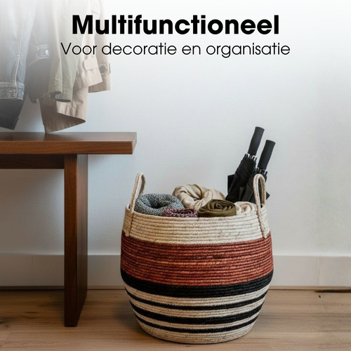 Mica Decorations Opbergmand met Handvatten - Set van 2 Opbergmanden - Woondecoratie en Opbergen - 34 x Ø28 cm en 44 x Ø40 cm - Bruin, Zwart
