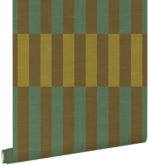 ESTAhome behang linnen-look strepen groen - 50 x 900 cm - 132247