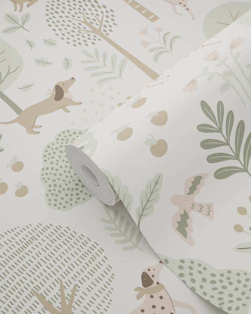 ESTAhome behang honden vergrijsd mintgroen en wit - 53 cm x 10.05 m - 139709 - vtwonen shop