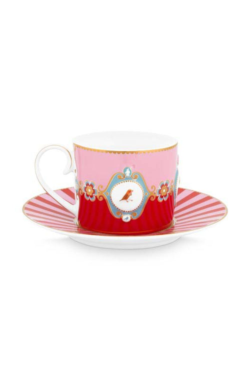 Pip Studio Kop en Schotel - Love Birds - Rood - 250ml - Set van 2