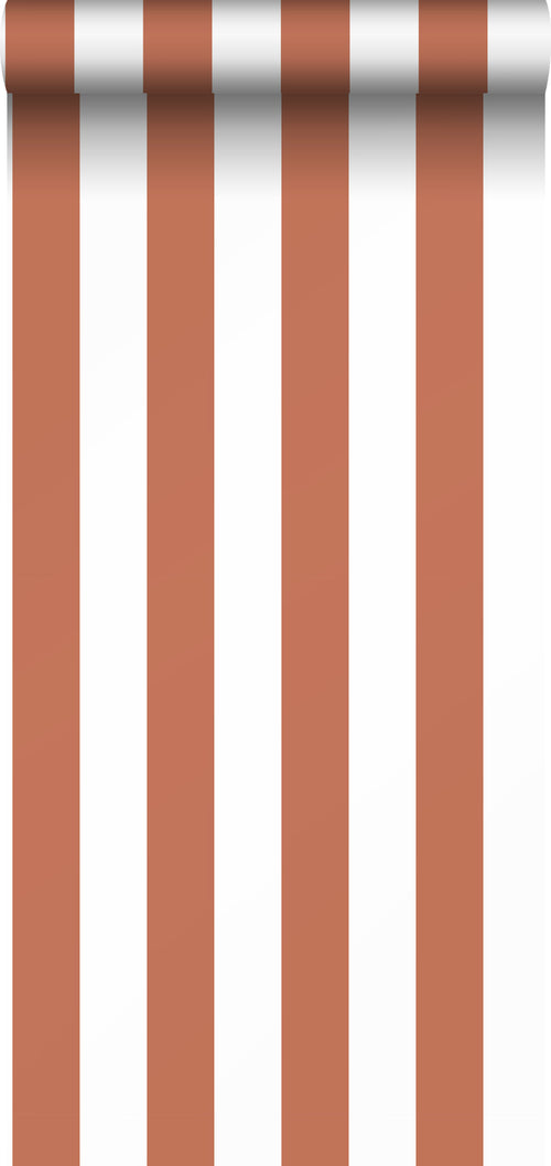 Sanders & Sanders behang strepen terracotta en wit - 0.53 x 10.05 m - 935406