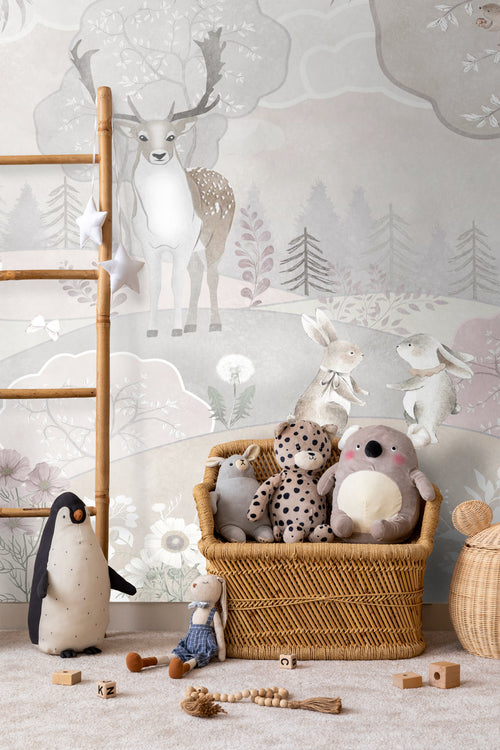 Sanders & Sanders fotobehang bosdieren beige en oudroze - 250 x 279 cm - 950036 - vtwonen shop