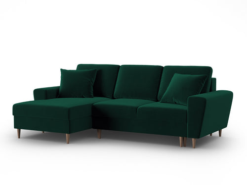 Cosmopolitan Design Uitklapbare hoekbank links met opbergdoos Kyoto 4-zits, flueel flessengroen - 145x241x88cm