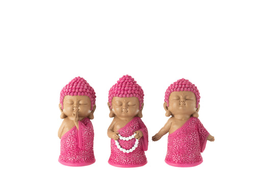 J-Line figuur Monnik Ketting - polyresin - roze - 3 stuks