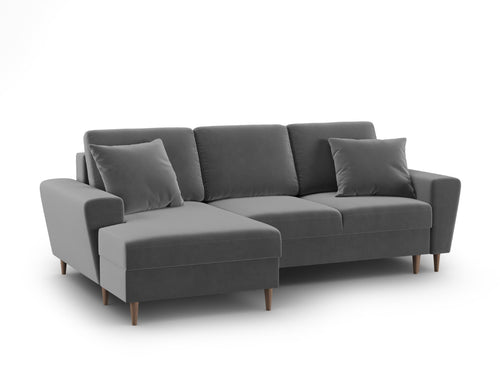 Cosmopolitan Design Uitklapbare hoekbank links met opbergdoos Kyoto 4-zits, flueel lichtgrijs - 145x241x88cm