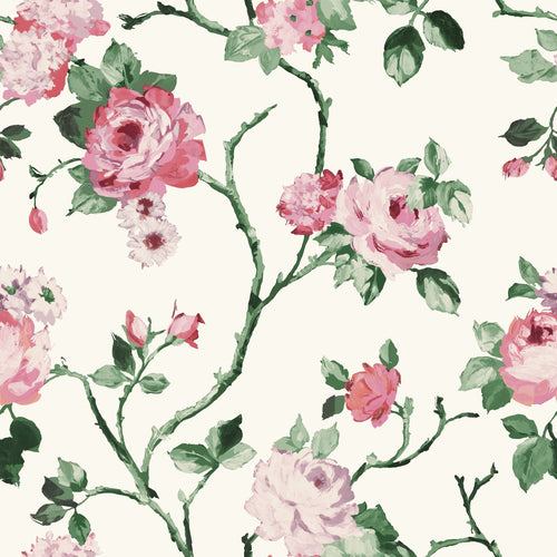 Origin Wallcoverings behang bloemen roomwit, roze en groen - 53 cm x 10,05 m - 347434 - vtwonen shop