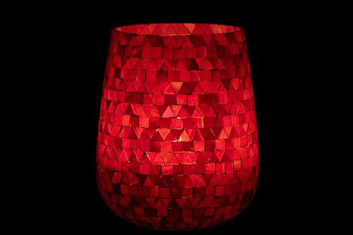 J-Line windlicht Mozaiek Driehoek - glas - rood/roze - large
