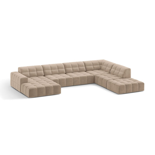 Cosmopolitan Design - Panoramische hoekbank Chicago 7-zits, flueel beige - 263x375x78cm