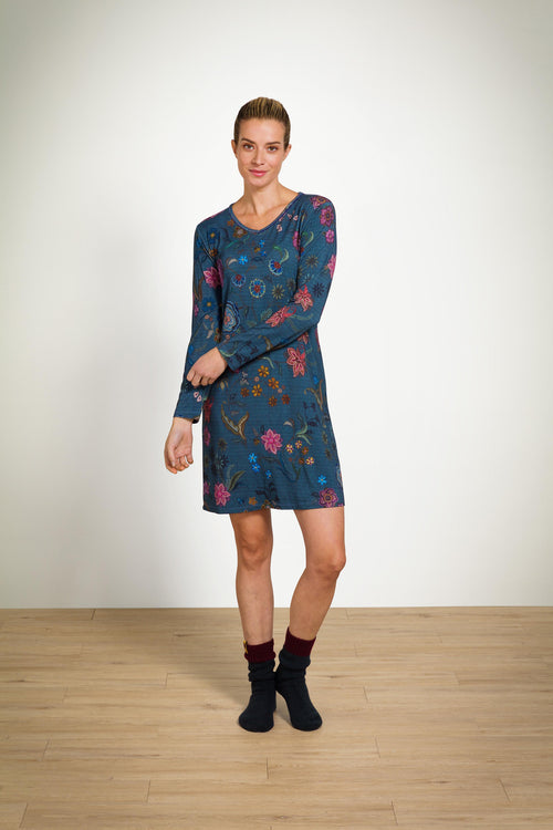 Pip Studio - Dana Nachthemd Lange Mouw Dames - Coco Flower - Blauw - XL - vtwonen shop