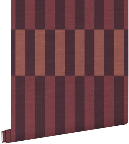 ESTAhome behang linnen-look strepen paars en bordeaux rood - 50 x 900 cm - 132254