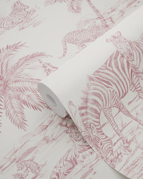 ESTAhome behang jungle dieren bordeaux rood en wit - 50 x 900 cm - 132122