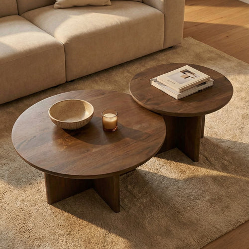 DÉJA Living Salontafel Helsinki - Rond Donkerbruin Hout - 80x80x35cm - vtwonen shop