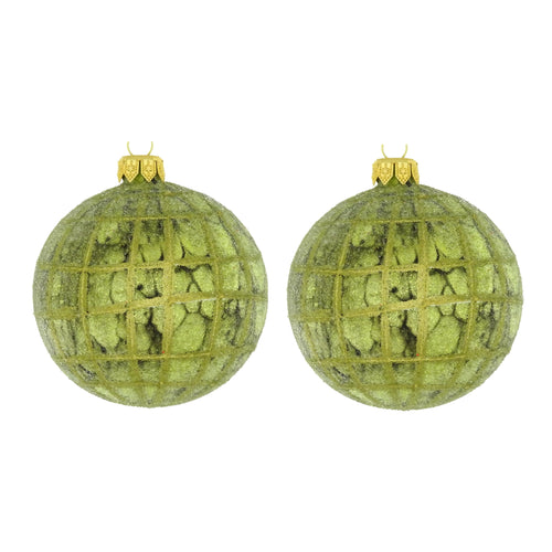 Dagmara kerstbal – glas – set van 2 – met drip effect en een gouden rasterpatroon - vtwonen shop