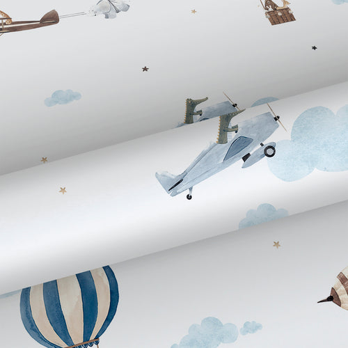 Sanders & Sanders behang luchtballonnen blauw en wit - 53 cm x 10 m - 640453