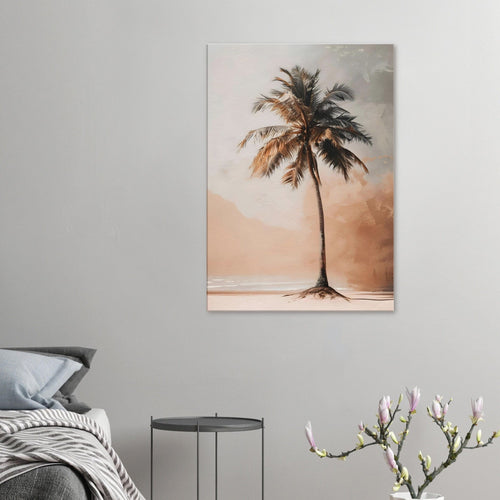 Artfulprints Canvas Palm tree on the beach canvas - 50x70 cm - beige