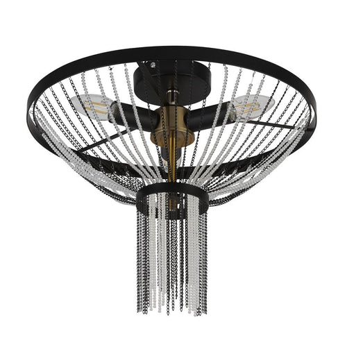 Searchlight Baguette 3-lichts plafondlamp, zwart, gesatineerd messing