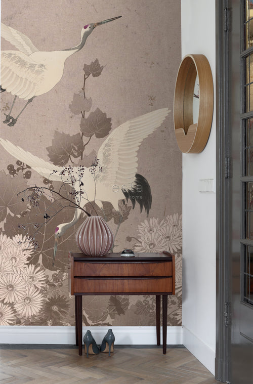 ESTAhome fotobehang kraanvogels grijs roze - 200 x 279 cm - 158946 - vtwonen shop