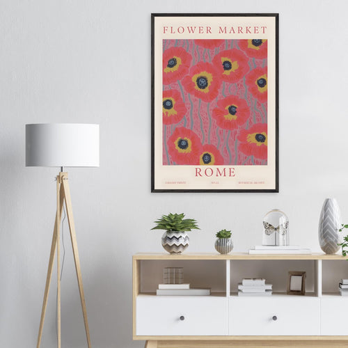 Artfulprints Poster met Lijst Flower market - Rome   - 70x100 cm - Roze