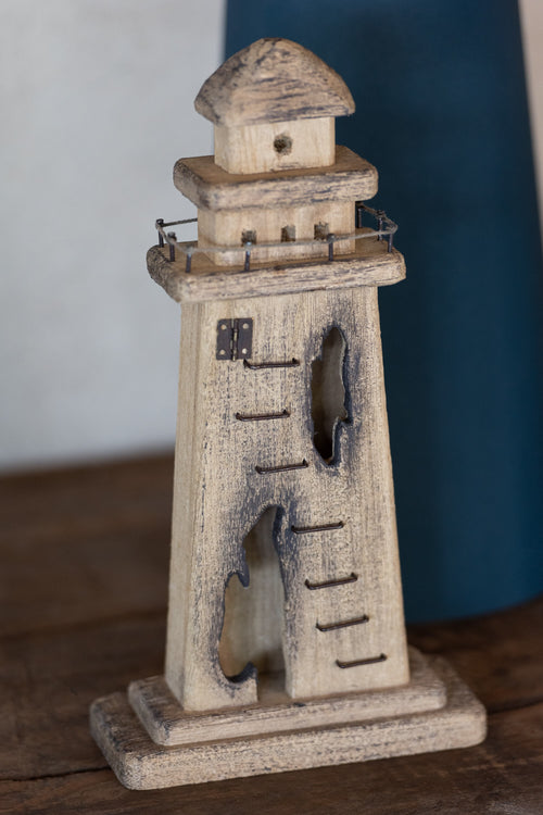 J-Line decoratie Vuurtoren - hout - donkernaturel - large