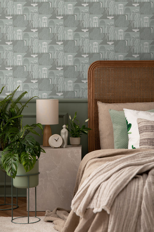 Borastapeter behang mediterrane huisjes groen - 53 cm x 10.05 m - 660853