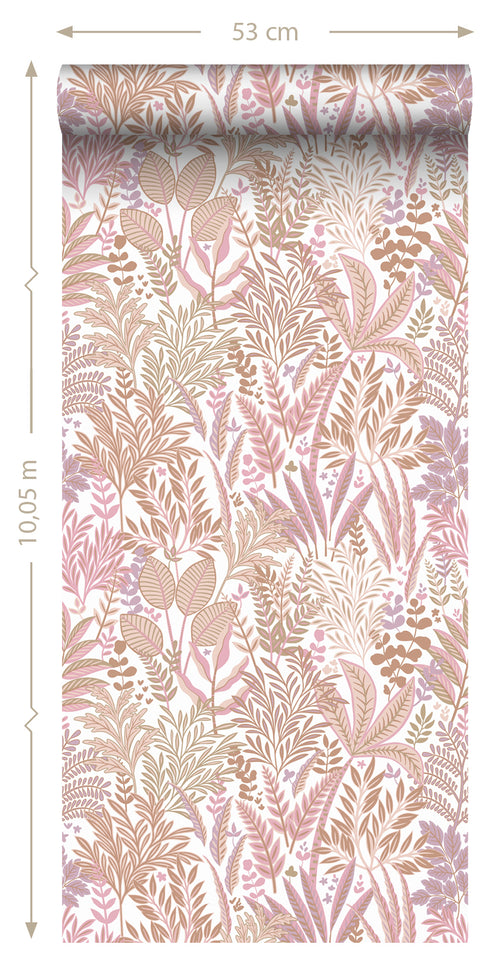ESTAhome behang tropische bladeren en bloemen roze en paars - 50 x 900 cm - 131666 - vtwonen shop