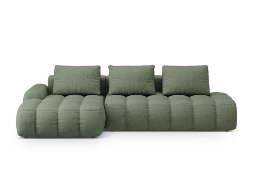 Cosmopolitan Design Uitklapbare hoekbank links met opbergdoos Linz 3-zits, structurele stof donker olijfgroen - 142x275x84cm