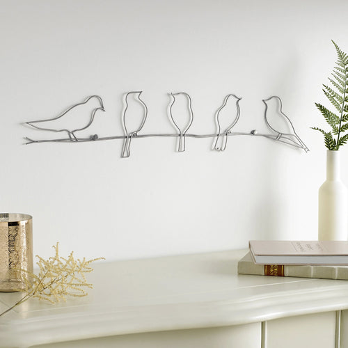 Art for the Home Metal Art - Vogeltjes op draad zilver - 60x12,5cm - vtwonen shop