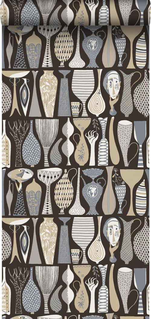 Borastapeter behang vazen en potten grijs - 53 cm x 10.05 m - 660687 - vtwonen shop